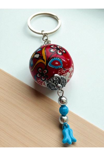 GALATA GIFT Tile Patterned Ceramic Ball Keychain, Tile, Colorful Keychain with Tulip Pattern Tulip Tip