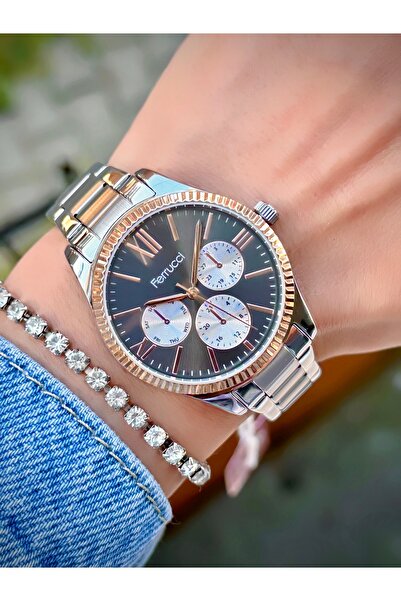 Ferrucci ساعة يد نسائية من FERRUCCİ بسوار فولاذي مقاوم للماء حتى 3 ضغط جوي، م...