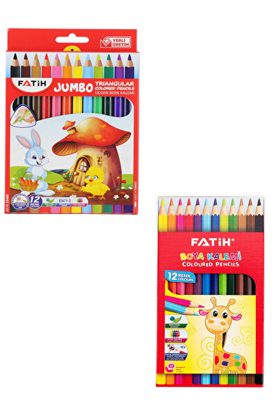 Fatih 12'Li Jumbo Kuru Boya + Fatih 12'Li Kuru Boya / 24 Parça Set