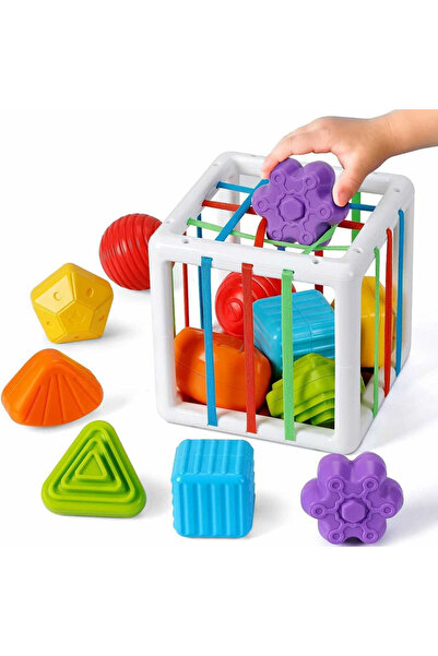 Micostore Παιχνίδι Montessori Sensory Cube με Σχήματα και Λάστιχα, Εκπαιδευτικό Παζλ, 7 Τεμάχια, 12 μηνών+