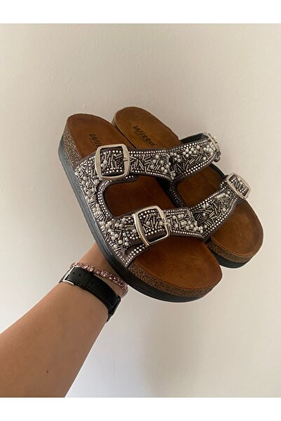 SMC SHOES Wisse Women's Double Buckle Beaded Daily Anatomical Sole Sea Coast Pool Slippers