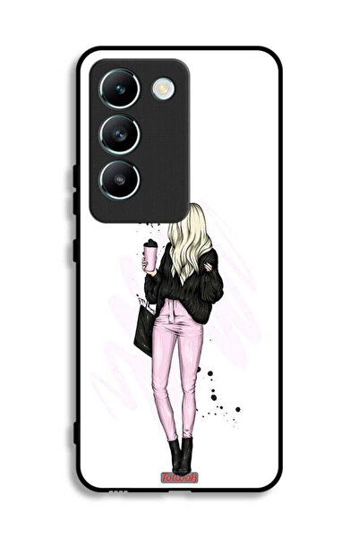 Tolwak غطاء حماية لهاتف Vivo V30 Lite 4G، صورة فتاة تحمل كوب قهوة