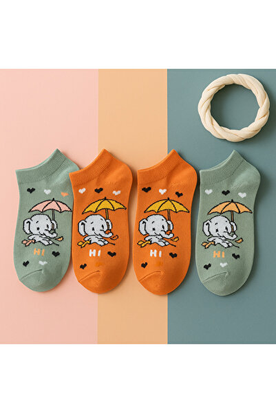 Black Arden Socks Sevimli Ayı Desenli Kız Çocuk Patik Çorap 4’lü Paket”