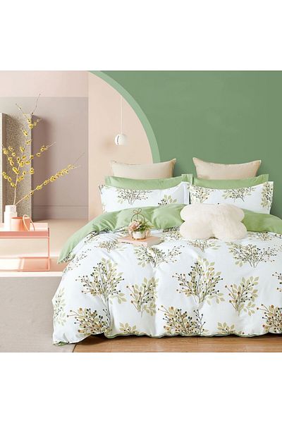 Pucioasa Double percale bed linen 6 pieces 100% cotton, vegetal design, duvet cover sheet 200x230cm