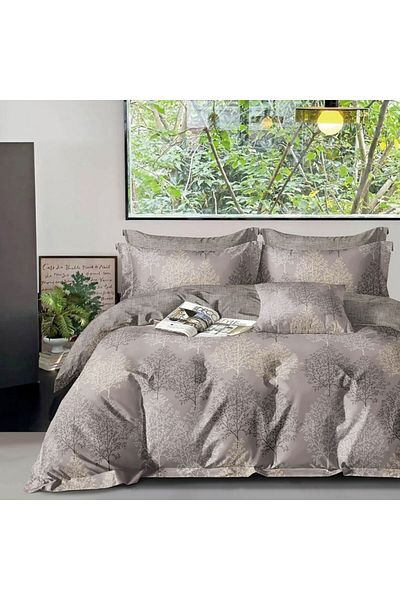 Pucioasa Double percale bed linen 6 pieces 100% cotton with trees, duvet cover sheet 200x230cm