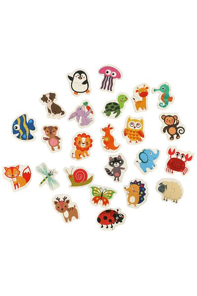 Micostore Set of 24 Educational Puzzles with Animals and Insects, Metal Storage Box, 6.5x5.5 cm, 3 years+