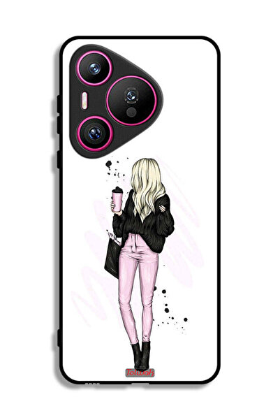 Tolwak غطاء حماية لهاتف هواوي بيورا 70، رسم فتاة تحمل كوب قهوة