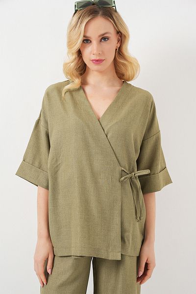 Bigdart Women's Tie Front Bottom Top Set 6745 - Çağla