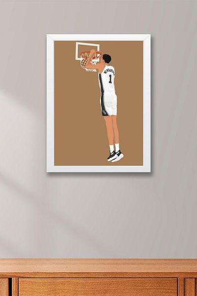 Saturn Victor Wembanyama Framed Painting - Basketball Nba Poster Painting