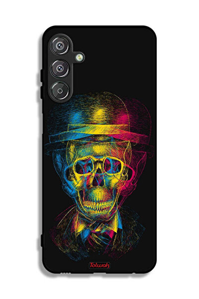 Tolwak غطاء حماية لهاتف سامسونج جالاكسي F15 5G بتصميم جمجمة وقبعة ملونة وفن خ...