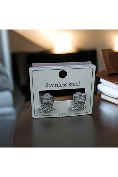 İNN JEWELLERY Steel Earrings Tarnish Resistant Antiallergic Baguette Figured (2 Years Importer Warranty)