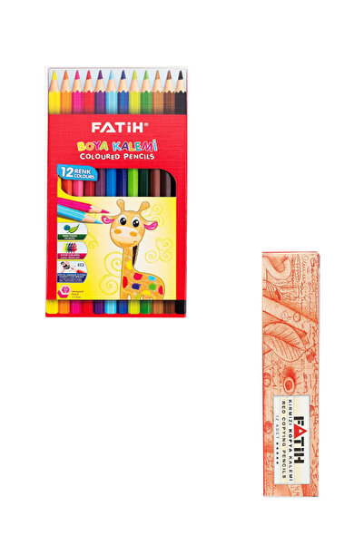 Fatih مجموعة من 12 قلم تلوين جاف + قلم رصاص أحمر فاتح 12 قطعة / مجموعة من 24 ...