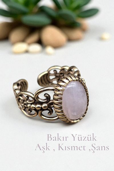 NBS Beautiful Naturel Stones Copper Pure Ring Adjustable Pink Quartz Design Quality (Evil Eye) (Special Day, Gift)