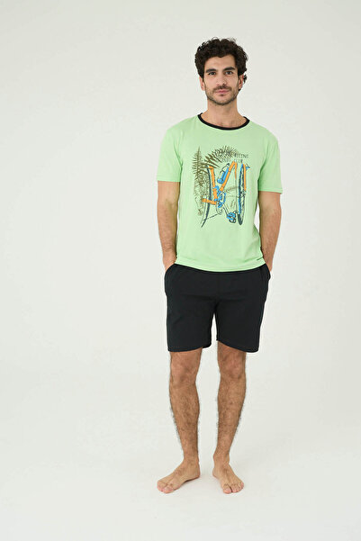 İPEKTENİM Чоловічий піжамний комплект з шортами та сорочкою з принтом змішаної природи