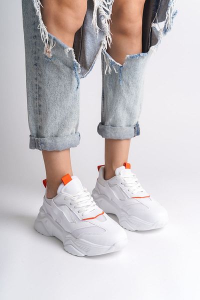Zerenyus FlexStep Talpă Ortopedică Tricotaj Pantofi Sport Alb Portocaliu