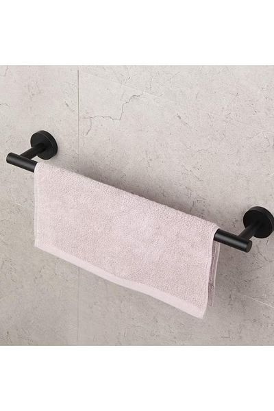 DLC Wall Mounted Single Rod Towel Holder - Heavy Duty Matte Black Bathroom Organizer