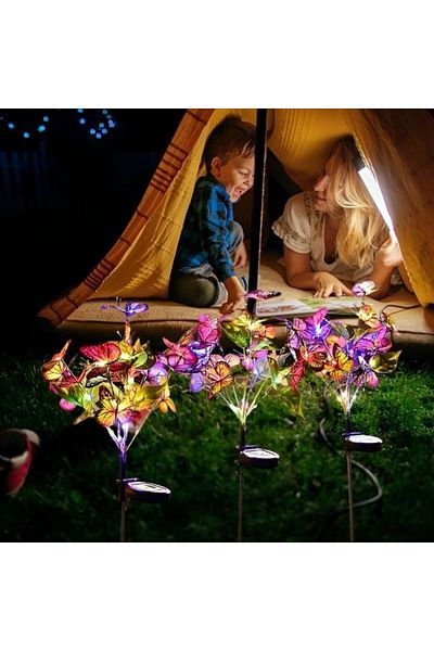 divendi-ro Solar Multicolor Butterfly Lamp for Garden or Terrace, IP65, with Light Sensor, 65cm High