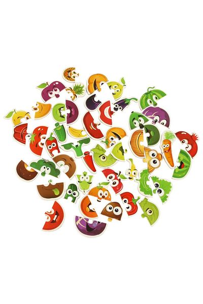 Micostore Set of 25 Educational Puzzles with Fruits and Vegetables, Metal Storage Box, 6x6 cm, 3 years+