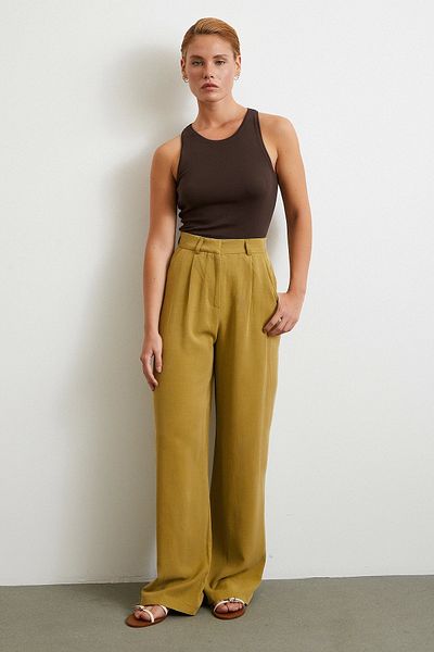 Never more Linen Palazzo Trousers Olive