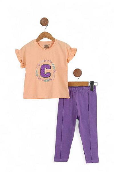 Ege Bebek Tight Mold! Girl's 4-11 Years Embroidered Detailled Summer Shorts Bottom Top Set