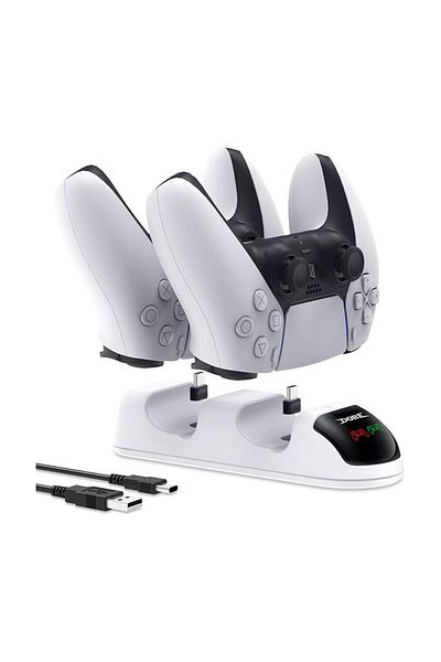 Dobe Ps5 Controller Charging Station, Double Stand, Fast Charging, Charging Indicator, White