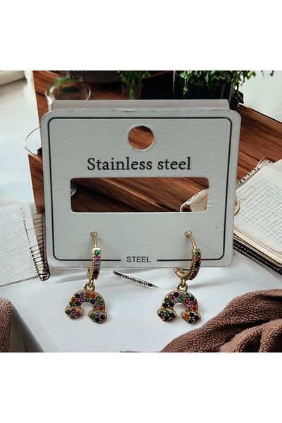İNN JEWELLERY Steel Earrings Tarnish-Free Antiallergic Rainbow Figured (2 Years Importer Guaranteed)
