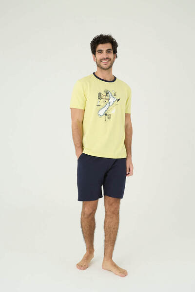İPEKTENİM Harita Figürleri Baskılı Biyeli Erkek Şort Pijama Takımı
