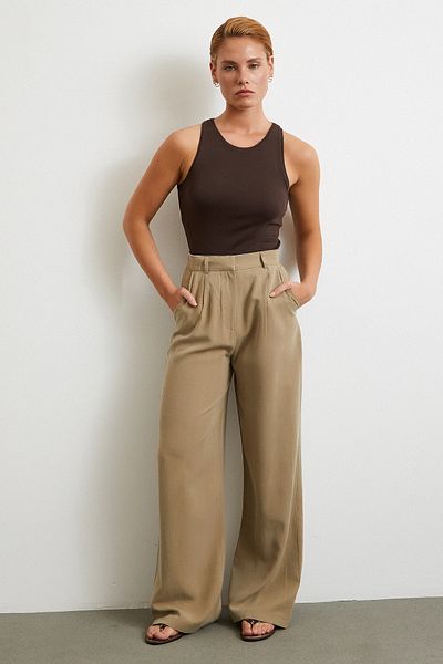 Never more Linen Palazzo Trousers Khaki