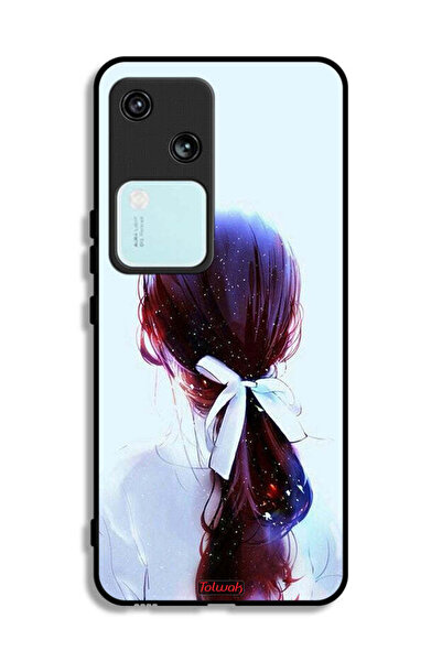 Tolwak غطاء حماية لهاتف Vivo V30 5G بتصميم ربطة شعر مع رباط شعر وفن فتاة