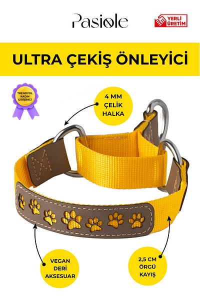 pasiole Anti-Traction Leash Choke |   Leather Front Face with Paw Print Detail |   Dog Collar