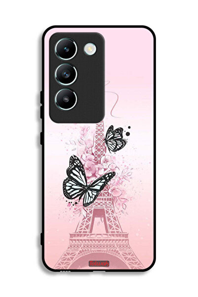 Tolwak غطاء حماية لهاتف Vivo V30 Lite 4G بنقشة فراشات على برج إيفل