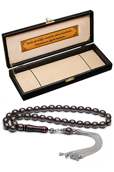 OTTOTESBİH Erkek Gümüş Püksül 8x10mm Beyzi Kesim Yoğun Gümüş İşlemeli Kuka Tesbih