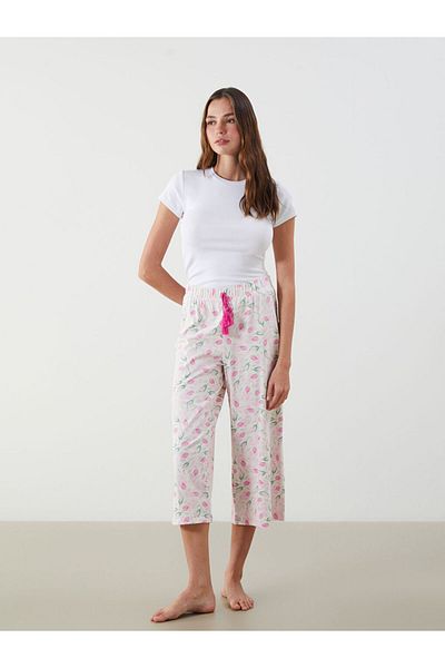 LC Waikiki New Season Elastic Waist Floral Women's Capri Pajama Bottoms - S5Jj07Z8