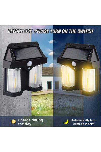 divendi-ro Set of 6 x Double solar wall lights, 2W, 1200LM, weatherproof IP65, for home or garden, black