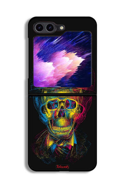 Tolwak غطاء حماية لهاتف Samsung Galaxy Z Flip6 بتصميم جمجمة وقبعة ملونة وفن خ...
