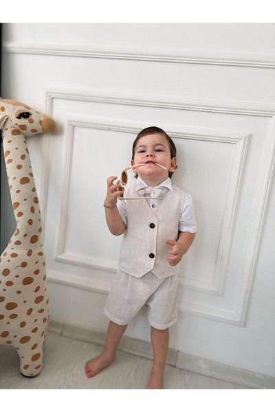 Z KİDS Baby Kids Suit with Vest and Shorts and White Shirt