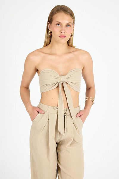 Polo State Γυναικείο λινό Crop Beige