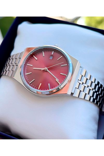 Weluxa Silver Color 36 mm Small Case Calendar Steel Cord Men's Wrist Watch