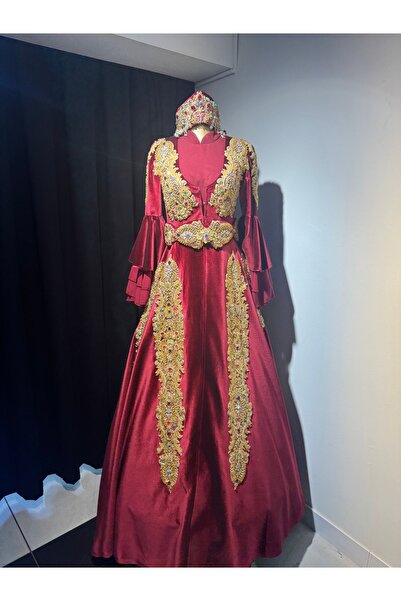 atölyekaftanbutik Bordo kadife hintişi kaftan bindallı