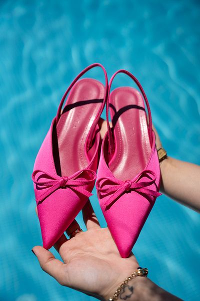LAMİNTA Fonis Fuchsia Bow Detailed Satin Women's Heeled Shoes