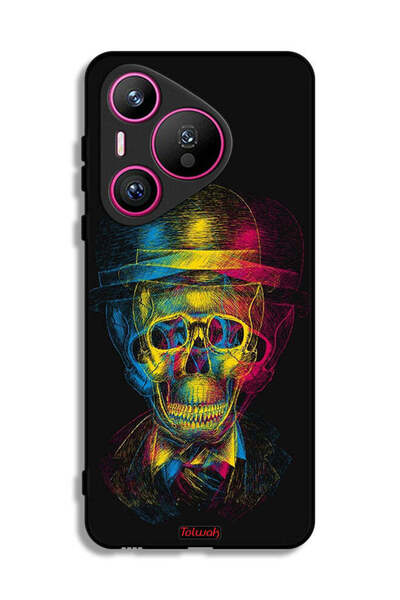 Tolwak غطاء حماية لهاتف هواوي بيورا 70 بتصميم جمجمة وقبعة ملونة وفن خيالي