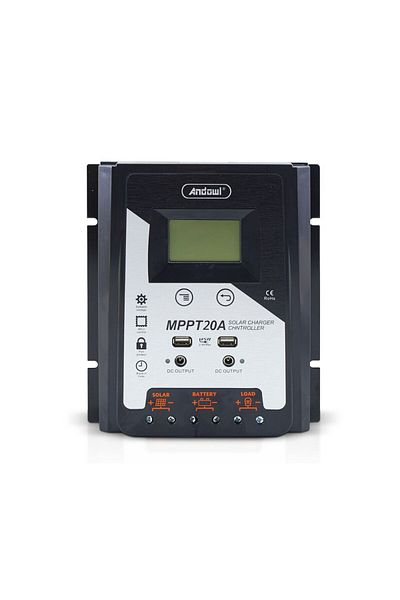 divendi-ro Andowl MPPT20A solar panel voltage controller, 12/24V, LCD display, MPPT 20A, black