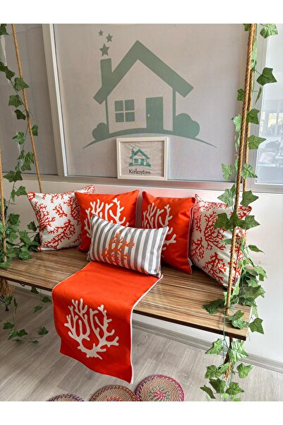 KIRLENTİM 6-Piece-E128-E461-872A Marine Double-Sided Patterned Throw Pillow Cover and Runner Combination