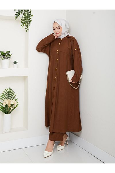 HARMAN BUTİK Women's Buttoned Strawberry Fabric Brown Double Suit
