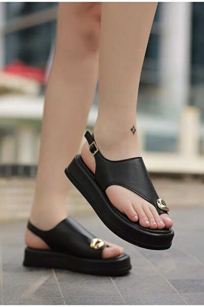 LEYDİ SHOES Sandale negre Flip Flop cu cataramă QUEEN 121