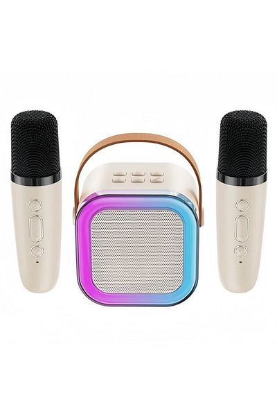 divendi-ro Karaoke set with 5W speaker and 2 microphones, wireless, bluetooth, RGB light, beige
