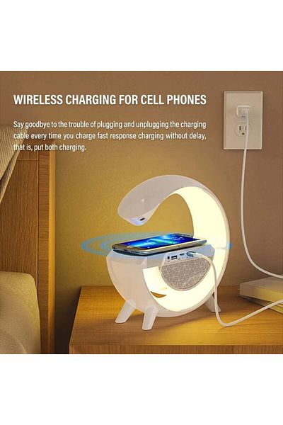 divendi-ro Multifunctional Wireless Charging Station with RGB LED Lamp, Bluetooth Speaker, Clock