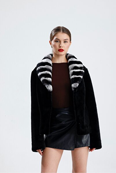 ÖZEL ASPAVA DERİ Kadın kürk manto 472025 siyah ÖZEL ASPAVA DERİ