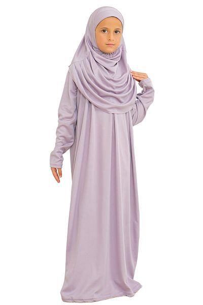 Modish Group Two Pieces Kids Prayer Dress Set Suit with Scarf, Islamic Clothing Suit for Girls - Lilac