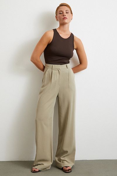 Never more Linen Palazzo Trousers Gray